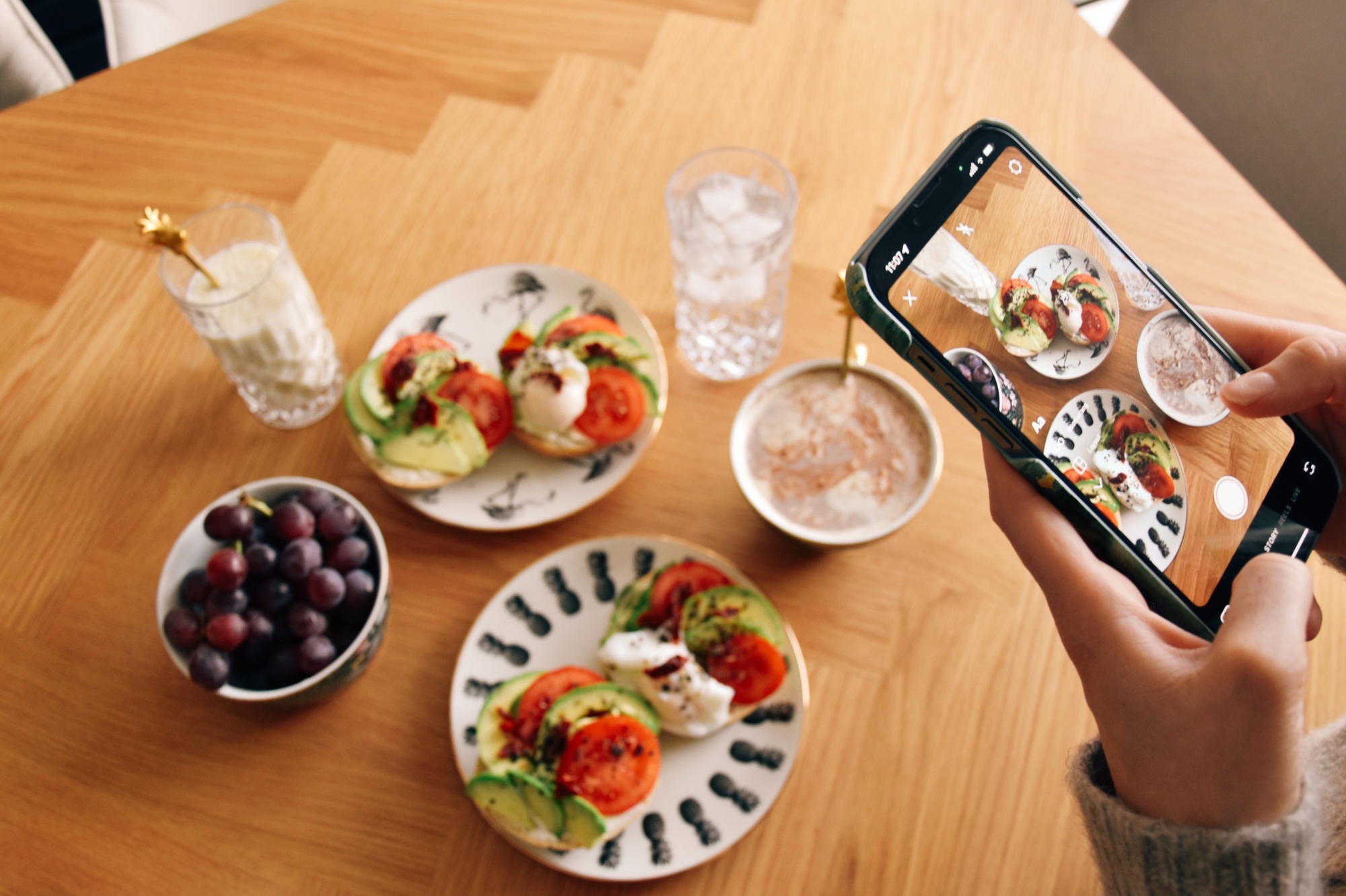 Taking a picture of breakfast foods for social media account